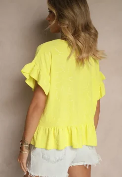Żółta Bluzka Oversize Ozdobiona Falbanami Liriele