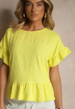 Żółta Bluzka Oversize Ozdobiona Falbanami Liriele