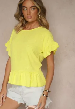 Żółta Bluzka Oversize Ozdobiona Falbanami Liriele