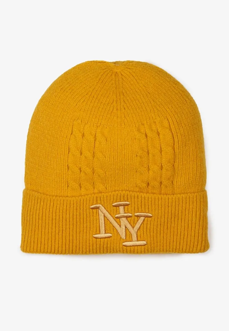 Żółta Czapka Beanie z Ozdobnymi Literami z Przodu Fetture