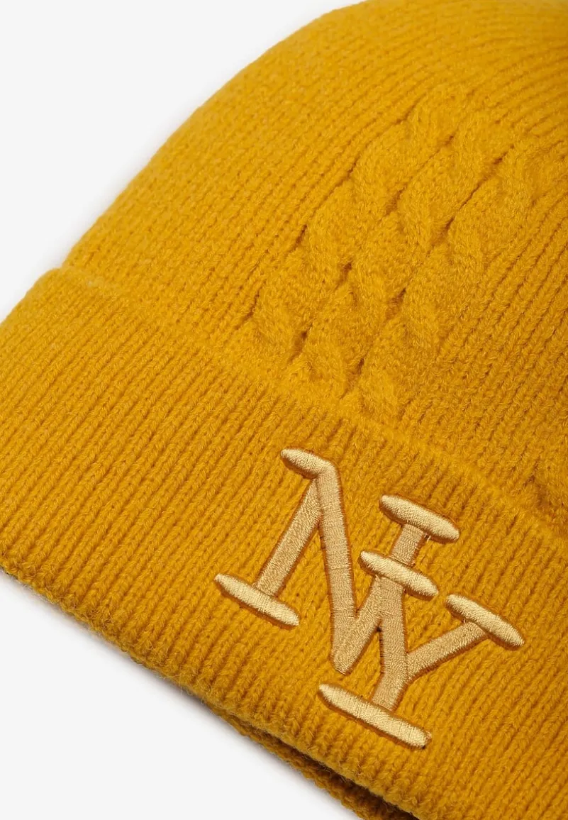 Żółta Czapka Beanie z Ozdobnymi Literami z Przodu Fetture