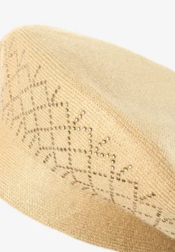 Żółta Czapka Beret z Kryształkami i Kaszmirem Elandorin
