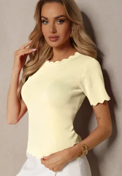 Żółta Dzianinowa Bluzka z Nieregularnymi Krawędziami Datria