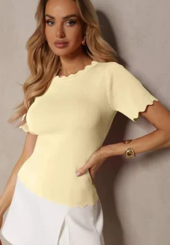 Żółta Dzianinowa Bluzka z Nieregularnymi Krawędziami Datria