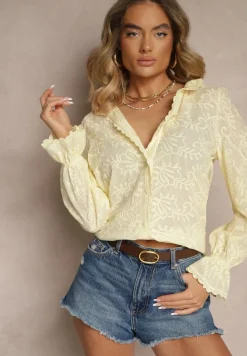 Żółta Haftowana Koszula z Bawełny z Koronką Natraviela