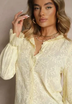 Żółta Haftowana Koszula z Bawełny z Koronką Natraviela