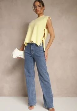 Żółta Kamizelka z Dzianiny z Wełną i Wiskozą Zdobiona Wiązaniami Annivoriae