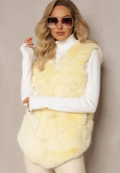 Żółta Kamizelka z Futerkiem i Przeszyciami Iraau