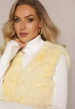 Żółta Kamizelka z Futerkiem i Przeszyciami Iraau