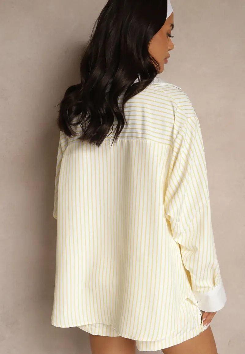 Żółta Koszula Ozdobiona Kieszonką i Paskami Zarindia