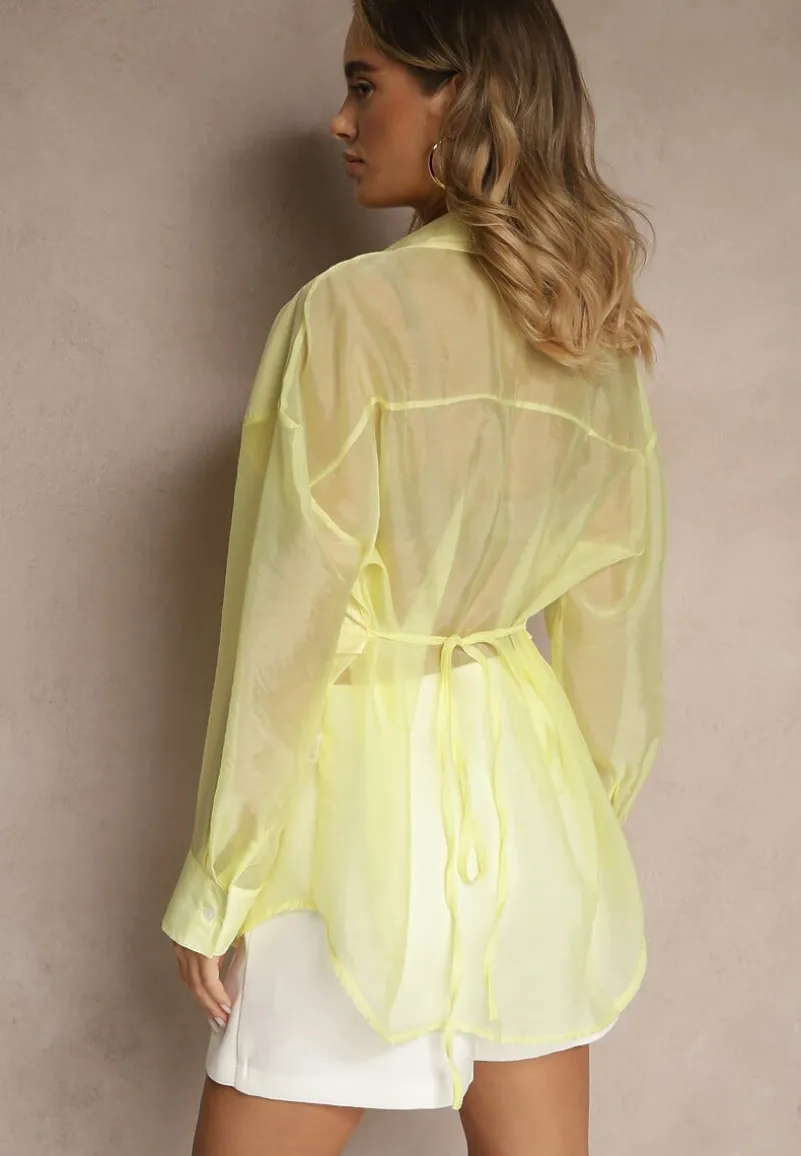 Żółta Koszula Ozdobiona Przezroczystymi Rękawami Tilaria