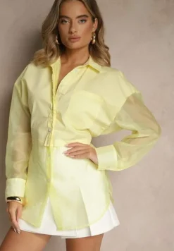 Żółta Koszula Ozdobiona Przezroczystymi Rękawami Tilaria