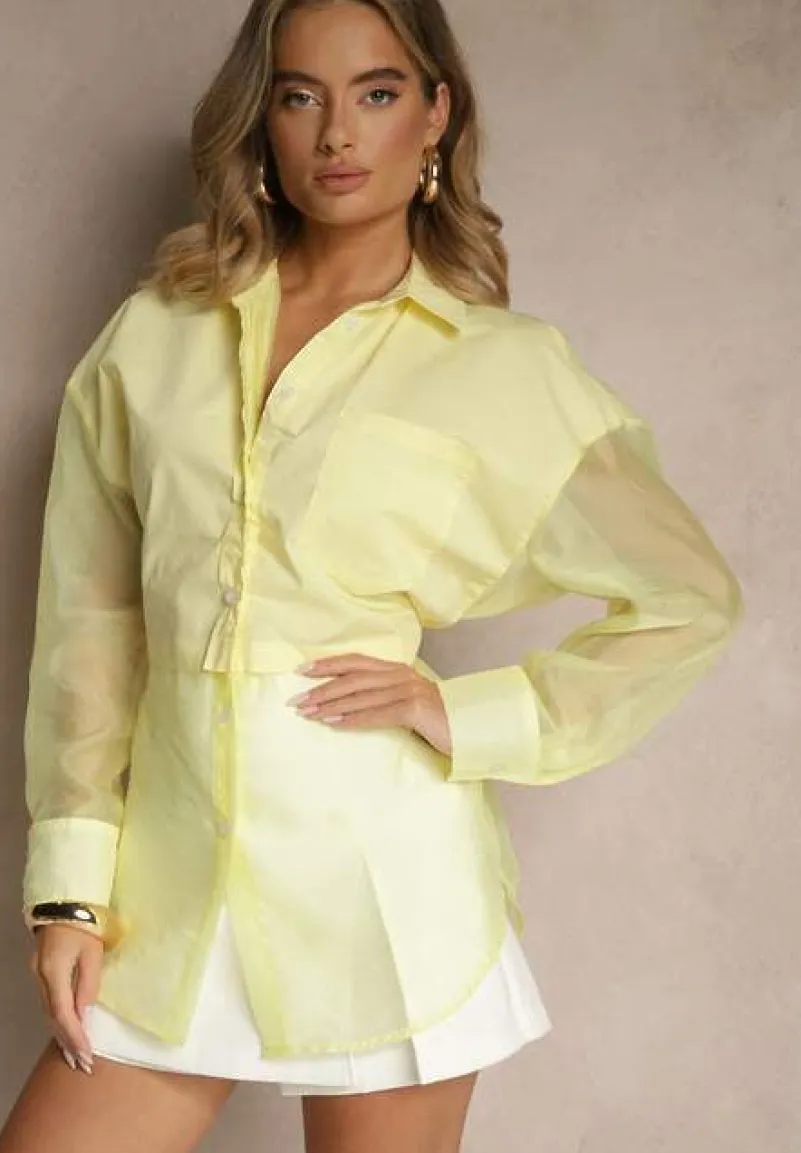Żółta Koszula Ozdobiona Przezroczystymi Rękawami Tilaria
