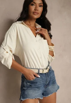 Żółta Koszula z Bawełny w Delikatne Paseczki Lisallia