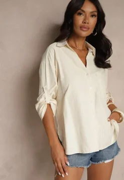 Żółta Koszula z Bawełny w Delikatne Paseczki Lisallia