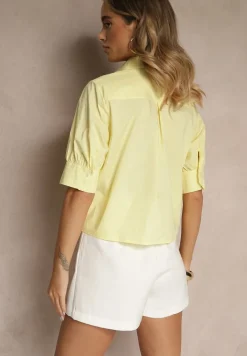 Żółta Koszula z Bawełny z Bufiastymi Rękawami Silanira