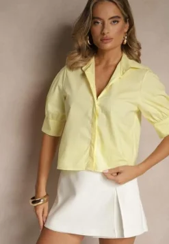 Żółta Koszula z Bawełny z Bufiastymi Rękawami Silanira