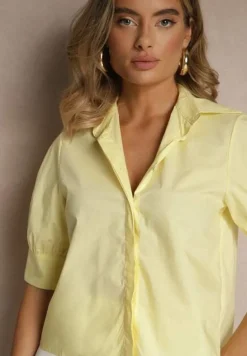Żółta Koszula z Bawełny z Bufiastymi Rękawami Silanira