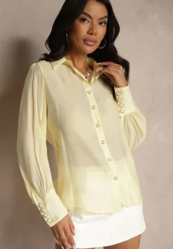Żółta Koszula z Wiskozą w Klasycznym Stylu Linadria