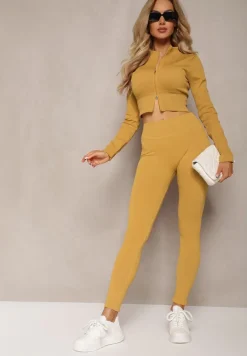 Żółta Prążkowana Bluza o Krótkim Fasonie Dwoma Suwakami Aloue