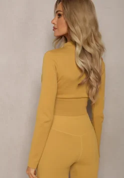 Żółta Prążkowana Bluza o Krótkim Fasonie Dwoma Suwakami Aloue