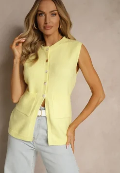 Żółta Sweterkowa Kamizelka z Wełną na Guziki Haliriela