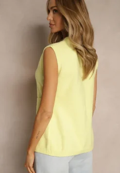 Żółta Sweterkowa Kamizelka z Wełną na Guziki Haliriela