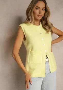 Żółta Sweterkowa Kamizelka z Wełną na Guziki Haliriela