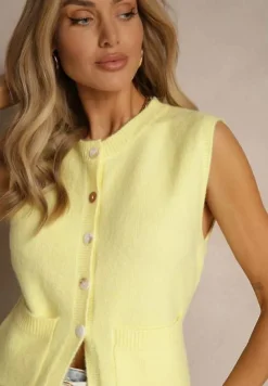 Żółta Sweterkowa Kamizelka z Wełną na Guziki Haliriela