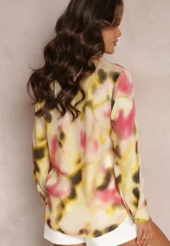 Żółta Wzorzysta Koszula z Guzikami i Długimi Rękawami z Mankietami Skadi