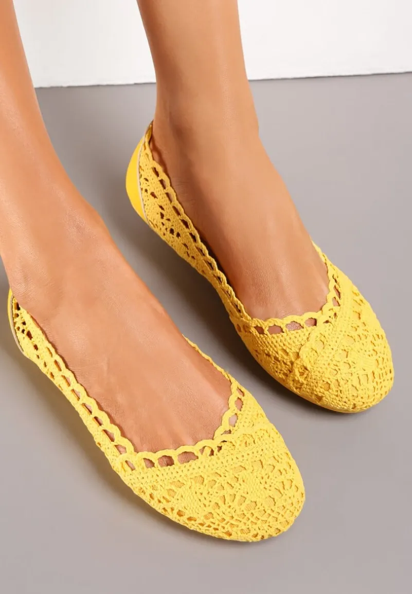 Żółte Balerinki Koronkowe Sham
