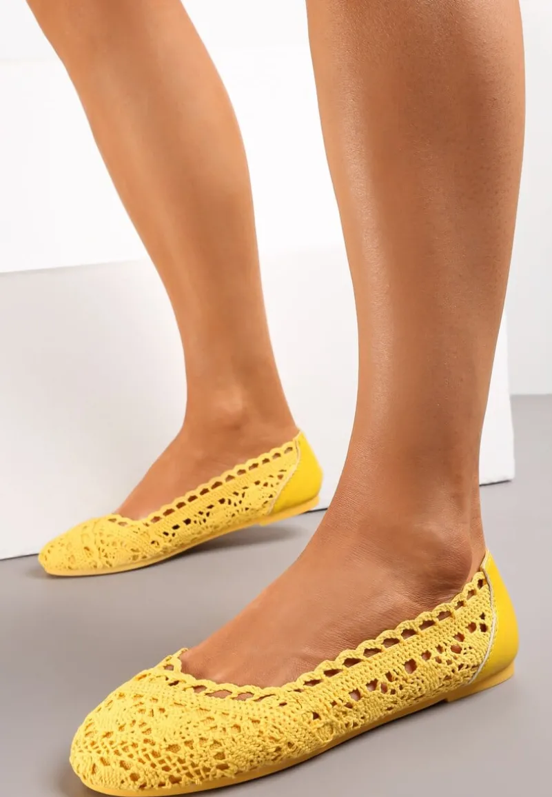 Żółte Balerinki Koronkowe Sham