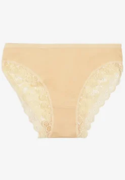 Żółte Bawełniane Majtki Figi z Ozdobną Koronką Lemmer