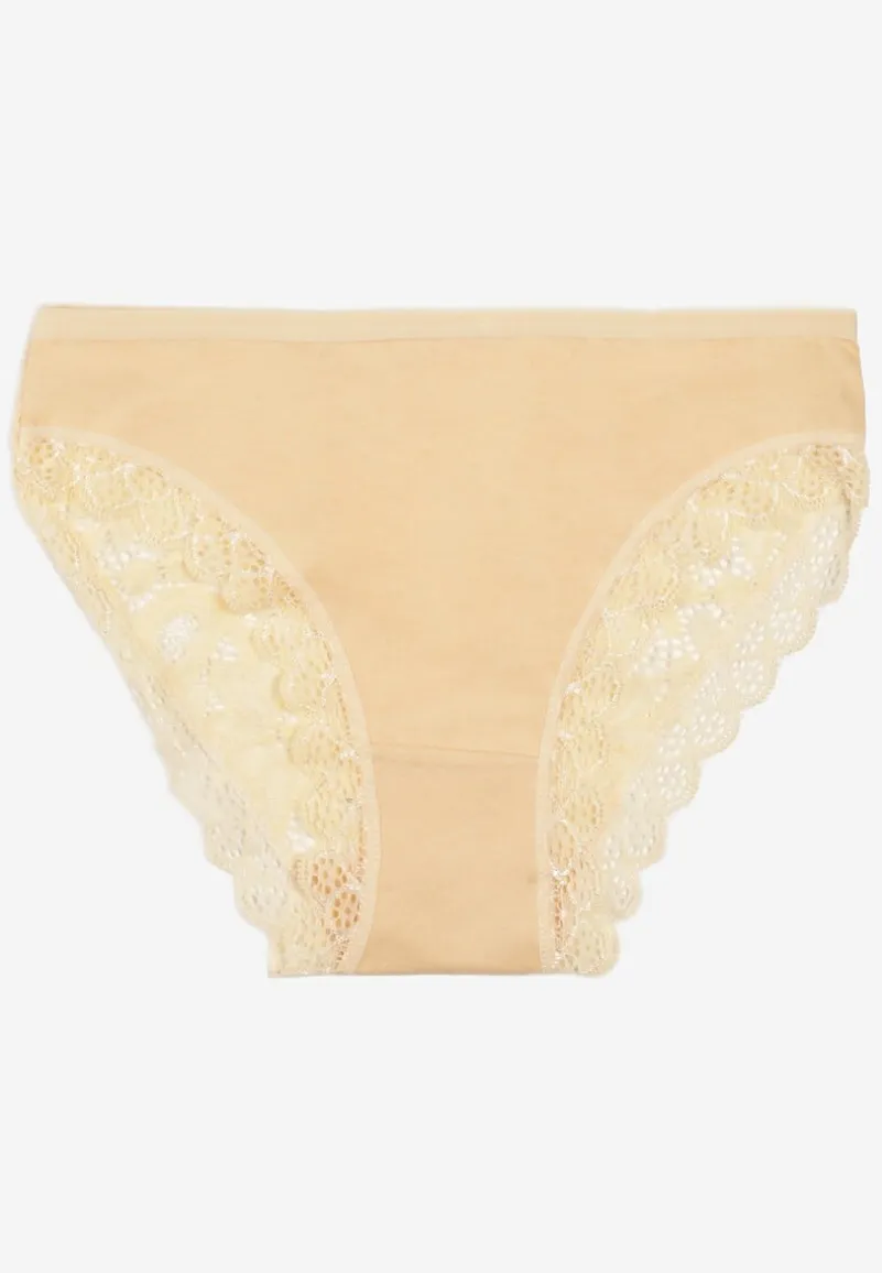 Żółte Bawełniane Majtki Figi z Ozdobną Koronką Lemmer