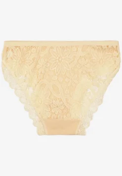 Żółte Bawełniane Majtki Figi z Ozdobną Koronką Lemmer