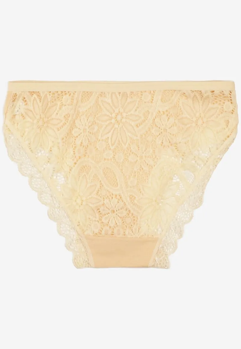 Żółte Bawełniane Majtki Figi z Ozdobną Koronką Lemmer