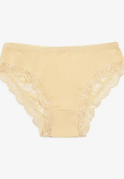 Żółte Bawełniane Majtki Figi z Ozdobną Koronką Fusa