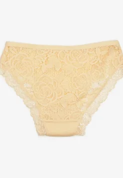 Żółte Bawełniane Majtki Figi z Ozdobną Koronką Fusa