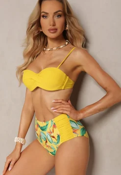 Żółte Bikini Dwuczęściowe Usztywniony Biustonosz i Figi z Wzorem Quetella