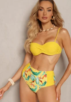 Żółte Bikini Dwuczęściowe Usztywniony Biustonosz i Figi z Wzorem Quetella
