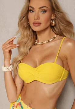 Żółte Bikini Dwuczęściowe Usztywniony Biustonosz i Figi z Wzorem Quetella