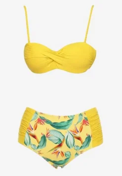 Żółte Bikini Dwuczęściowe Usztywniony Biustonosz i Figi z Wzorem Quetella