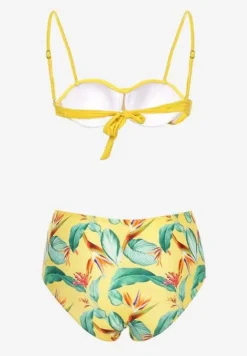 Żółte Bikini Dwuczęściowe Usztywniony Biustonosz i Figi z Wzorem Quetella