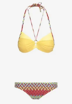 Żółte Bikini Push Up z Figami w Mozaikowy WzórMalandra