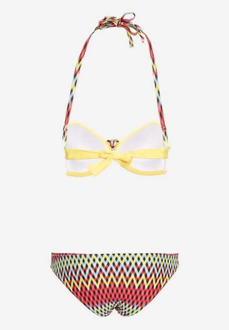 Żółte Bikini Push Up z Figami w Mozaikowy WzórMalandra