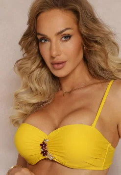 Żółte Bikini z Dekoracyjną Broszką i Efektem Push Up Dameve