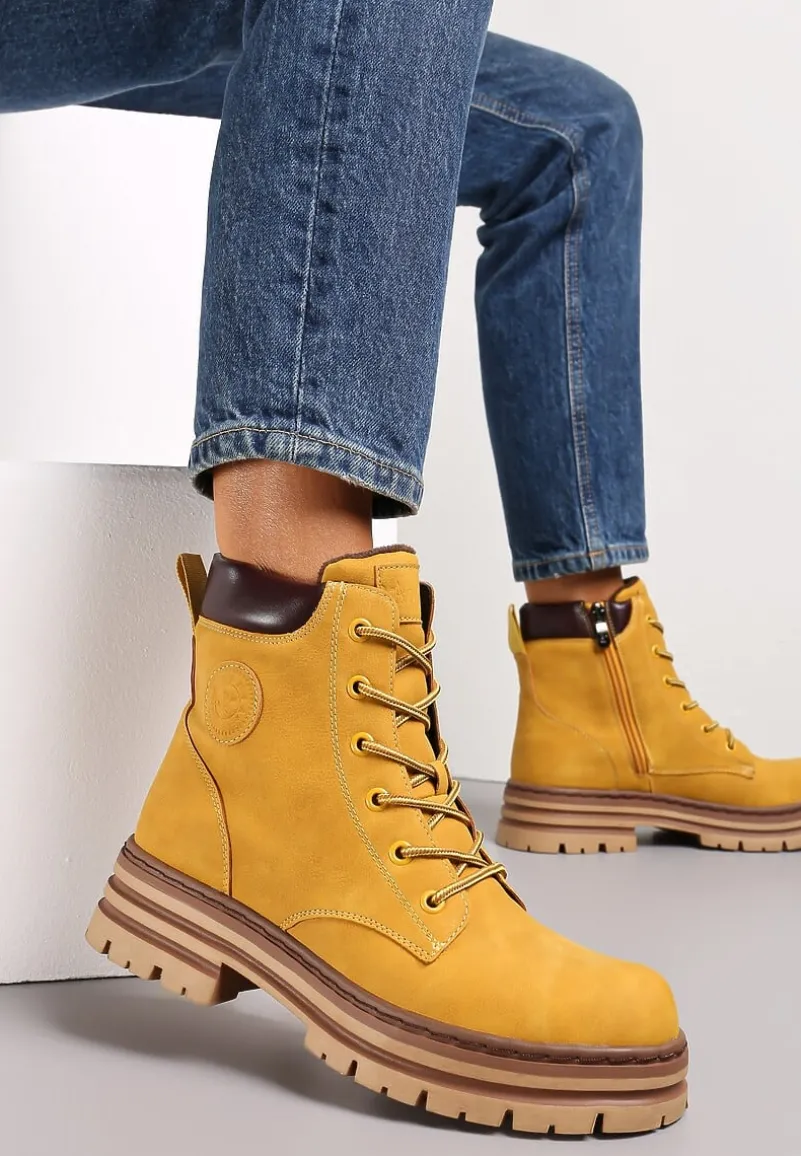 Żółte Botki Trapery na Stabilnej Podeszwie z Protektorem Davikkesa