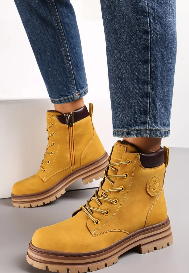 Żółte Botki Trapery na Stabilnej Podeszwie z Protektorem Davikkesa