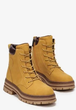 Żółte Botki Trapery na Stabilnej Podeszwie z Protektorem Davikkesa