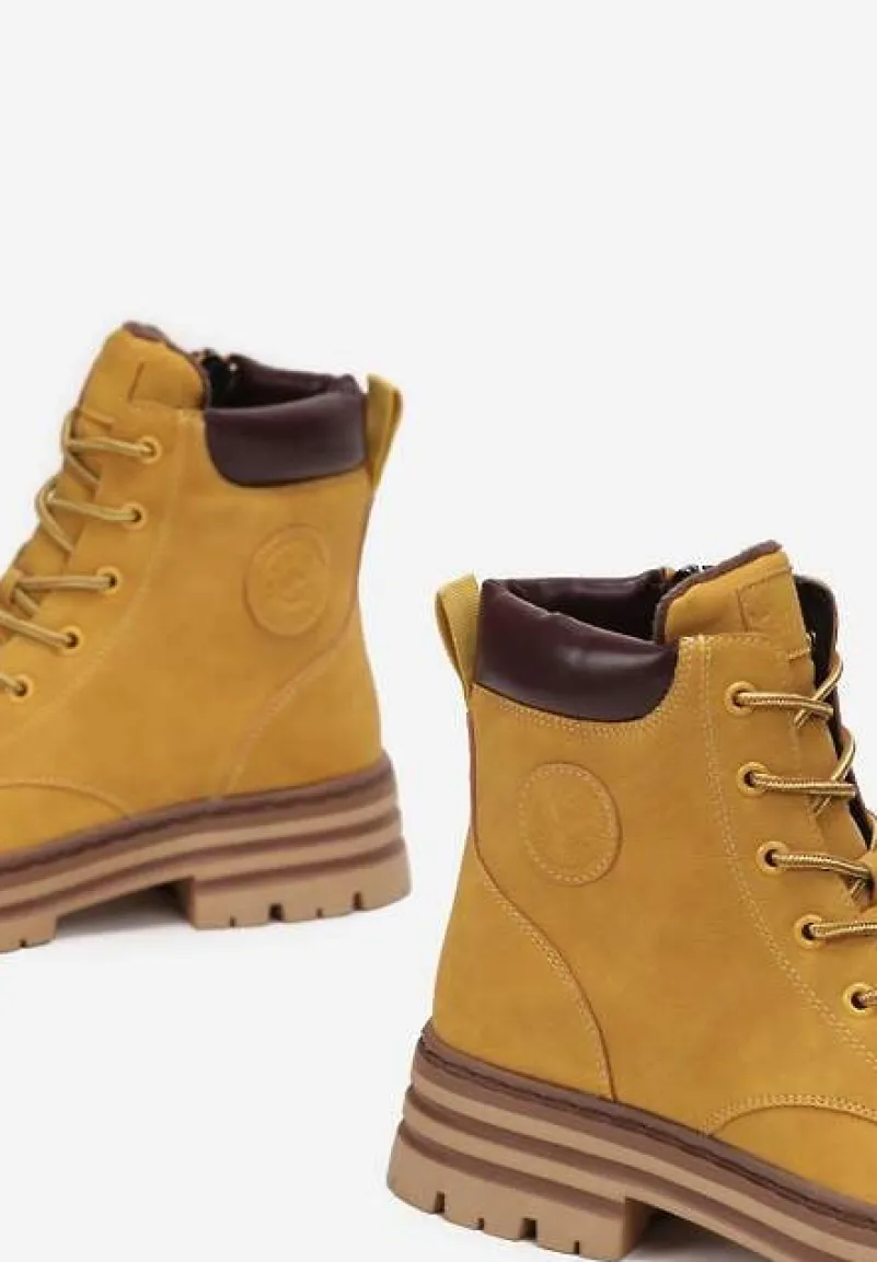 Żółte Botki Trapery na Stabilnej Podeszwie z Protektorem Davikkesa